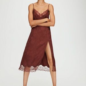 Aritzia Wilfred Ophelia rust midi dress high slit